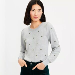 LOFT Holiday Puff Sleeve Sweater in Grey Size M